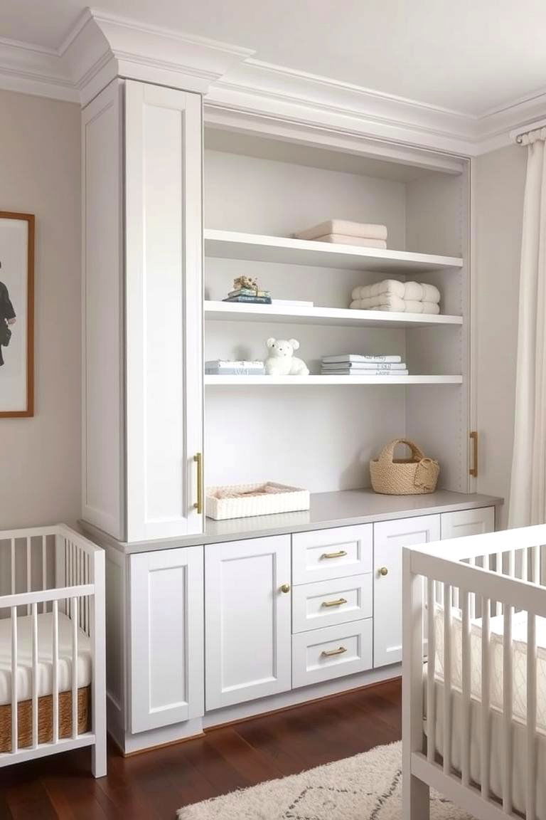 Built in Cabinet with Adjustable Shelves - 24 Nursery Storage Ideas