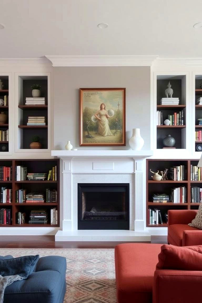 Built in Fireplace with Integrated Shelving - 24 Living Room Fireplace Ideas