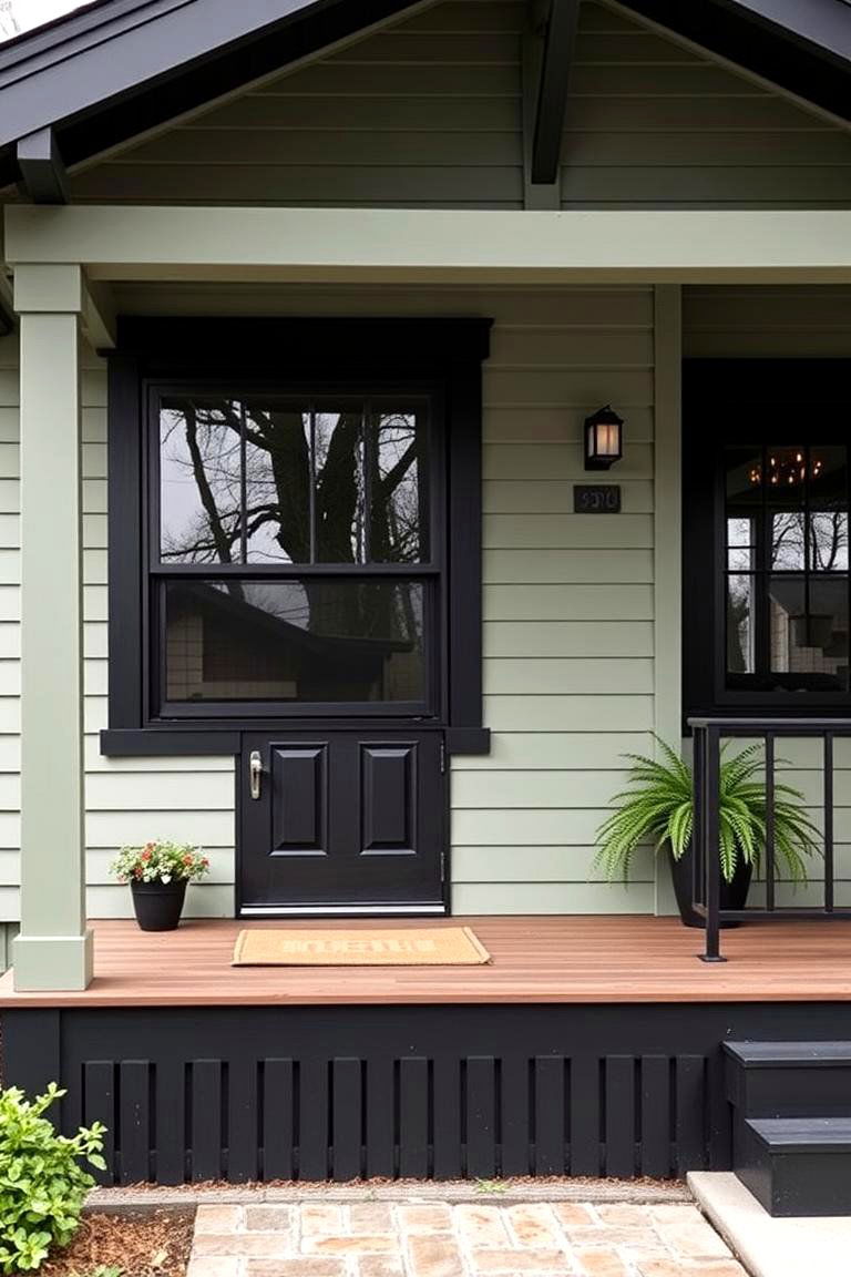 Bungalows Bold Accents - 24 Sage Green House With Black Trim Ideas