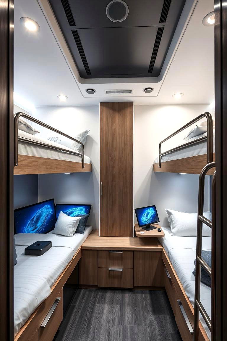Bunk Room with Integrated Tech Stations - 24 bunk room ideas