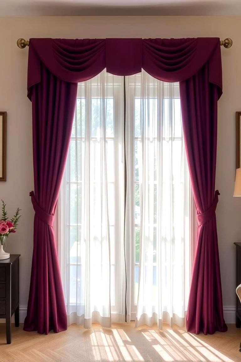 Burgundy Curtains with Sheer Panels - 24 Burgundy Living Room Ideas
