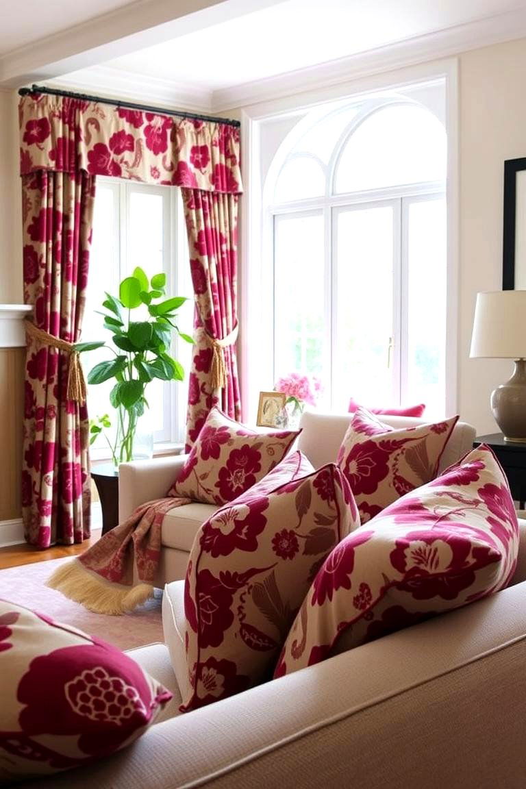 Burgundy Floral Accents - 24 Burgundy Living Room Ideas