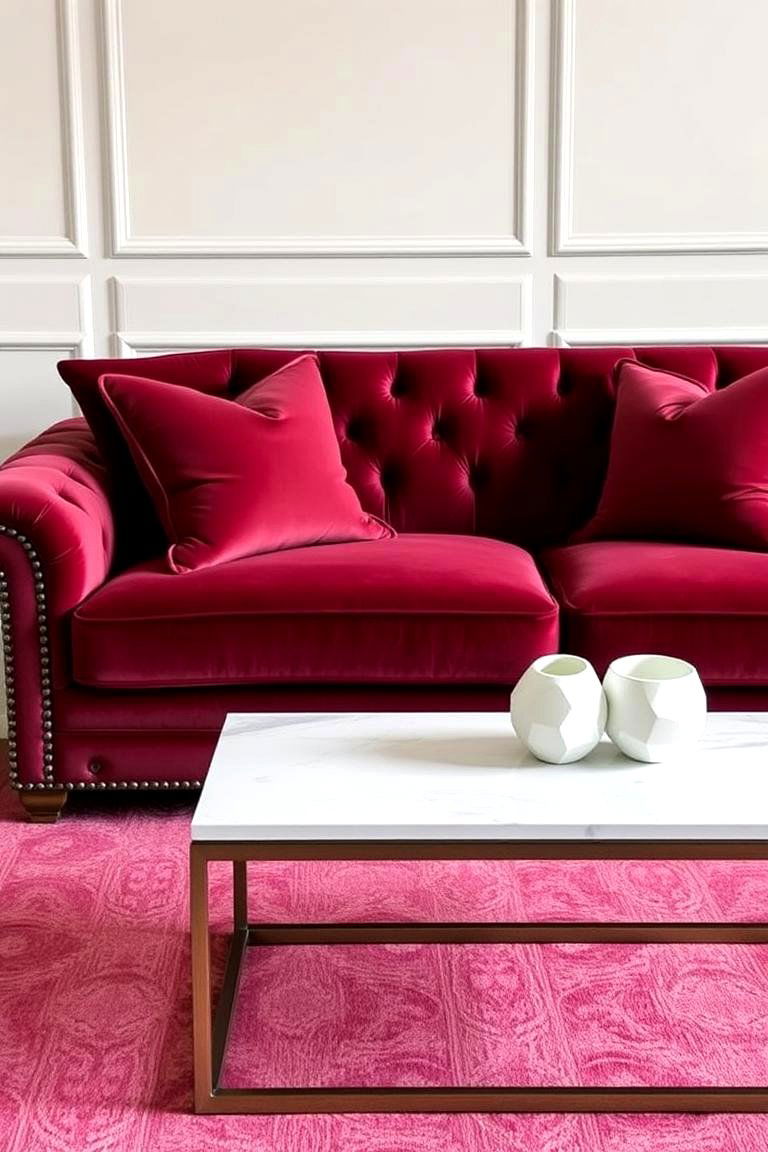 Burgundy Velvet Sofa - 24 Burgundy Living Room Ideas