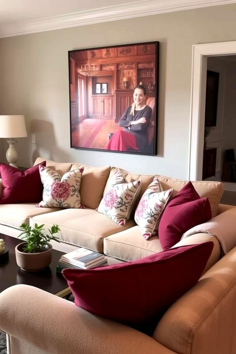 Burgundy and Beige Combo - 24 Burgundy Living Room Ideas