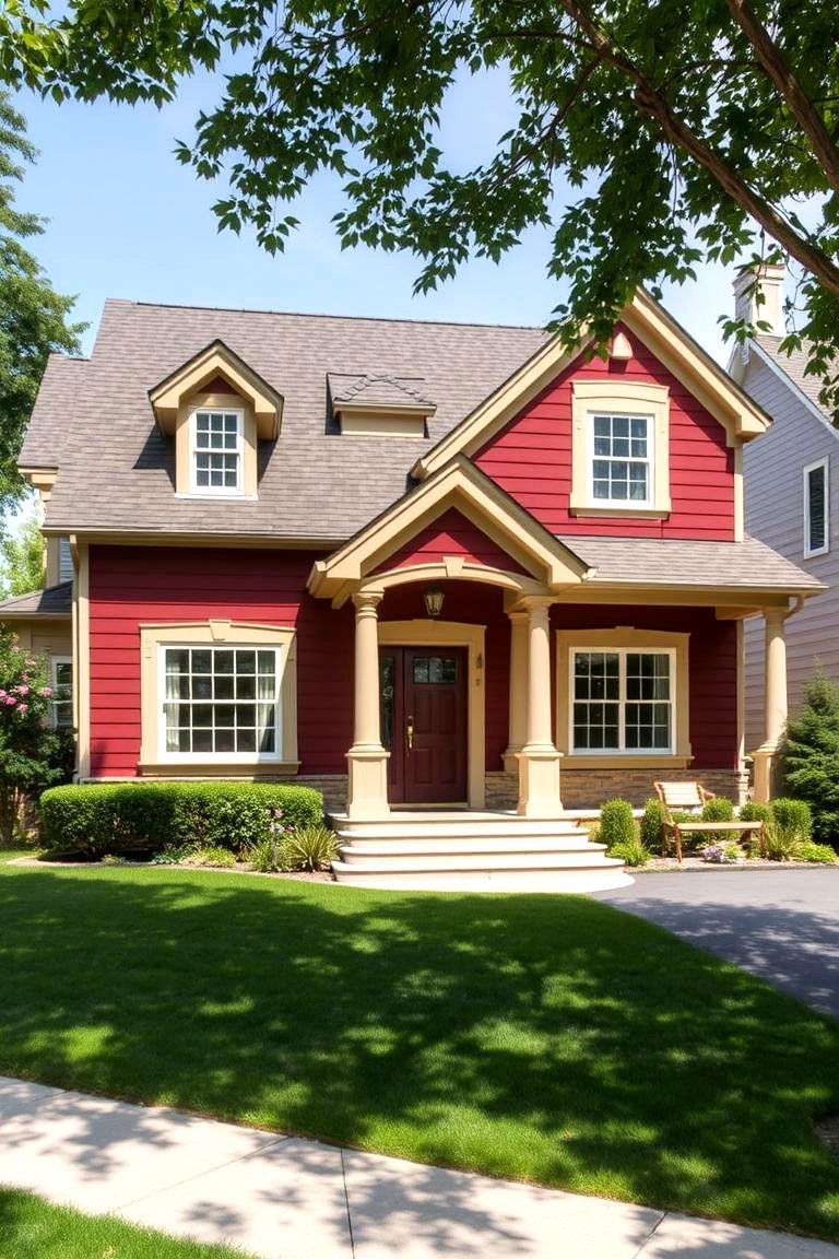 Burgundy and Beige - 24 Exterior Garage Lighting Ideas