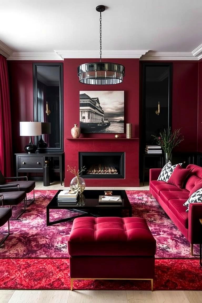 Burgundy and Black Design - 24 Burgundy Living Room Ideas