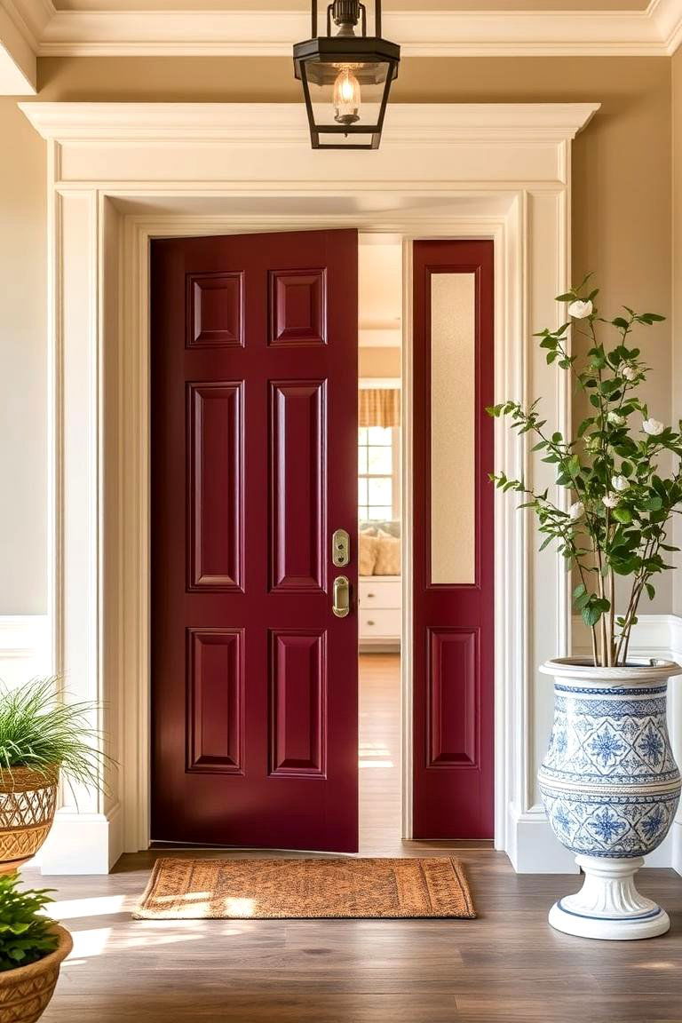 Burgundy and Cream Contrast - 24 Burgundy Front Door Ideas