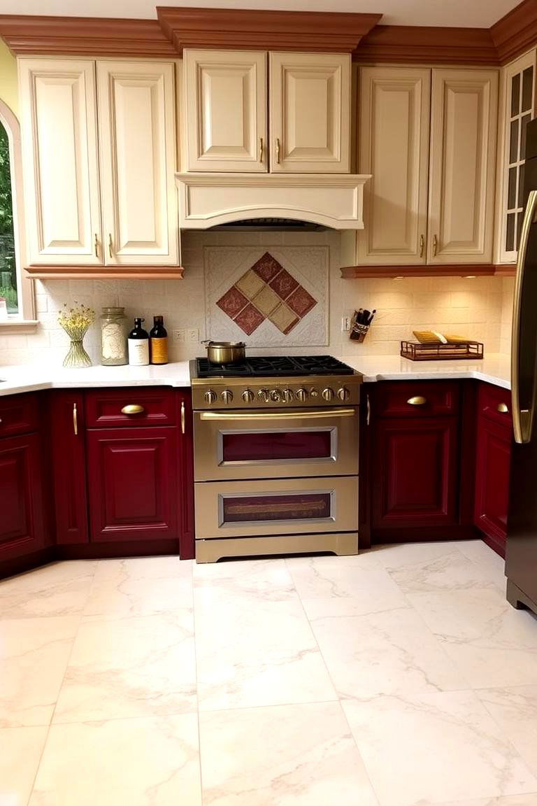Burgundy and Cream - 24 Two Tone Kitchen Cabinet Ideas