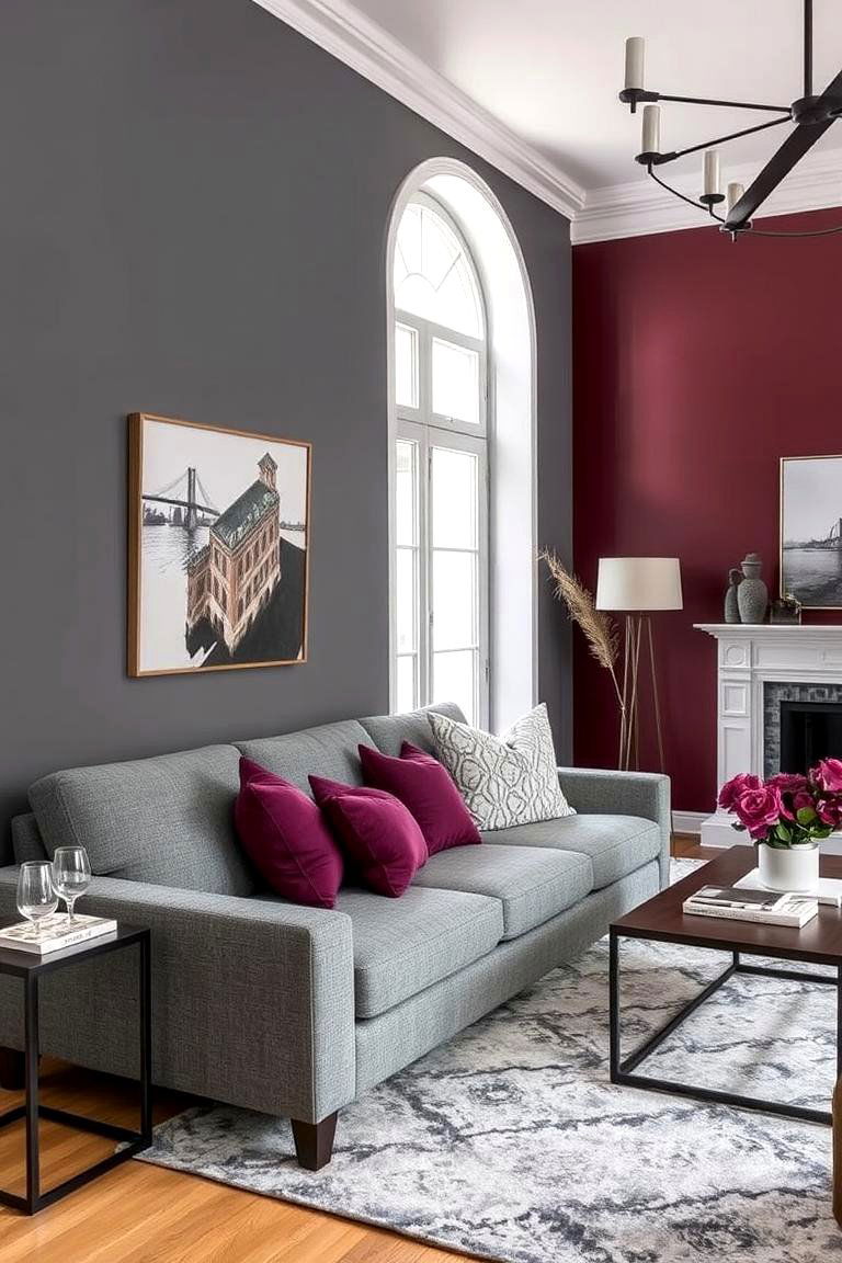 Burgundy and Gray Color Palette - 24 Burgundy Living Room Ideas