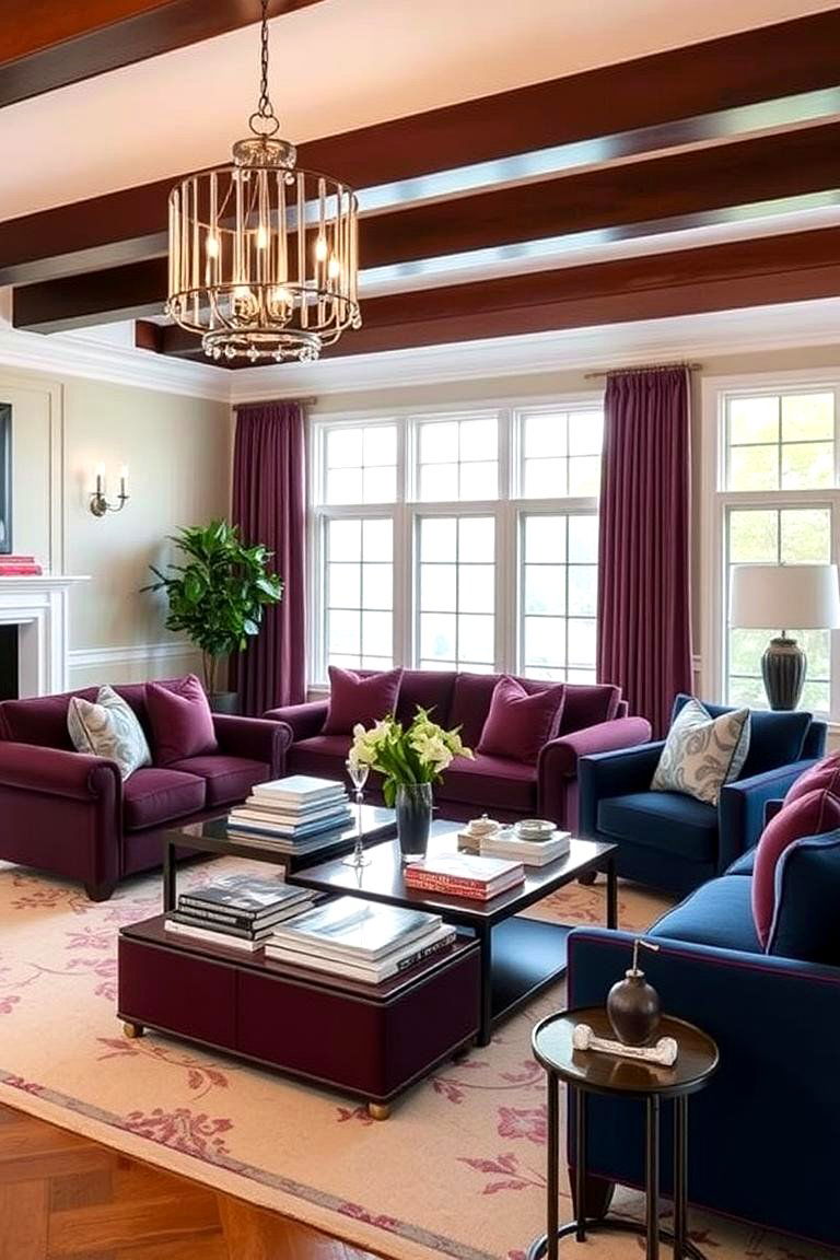 Burgundy and Navy Blue Combination - 24 Burgundy Living Room Ideas