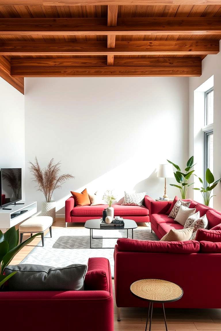 Burgundy and White Contrast - 24 Burgundy Living Room Ideas