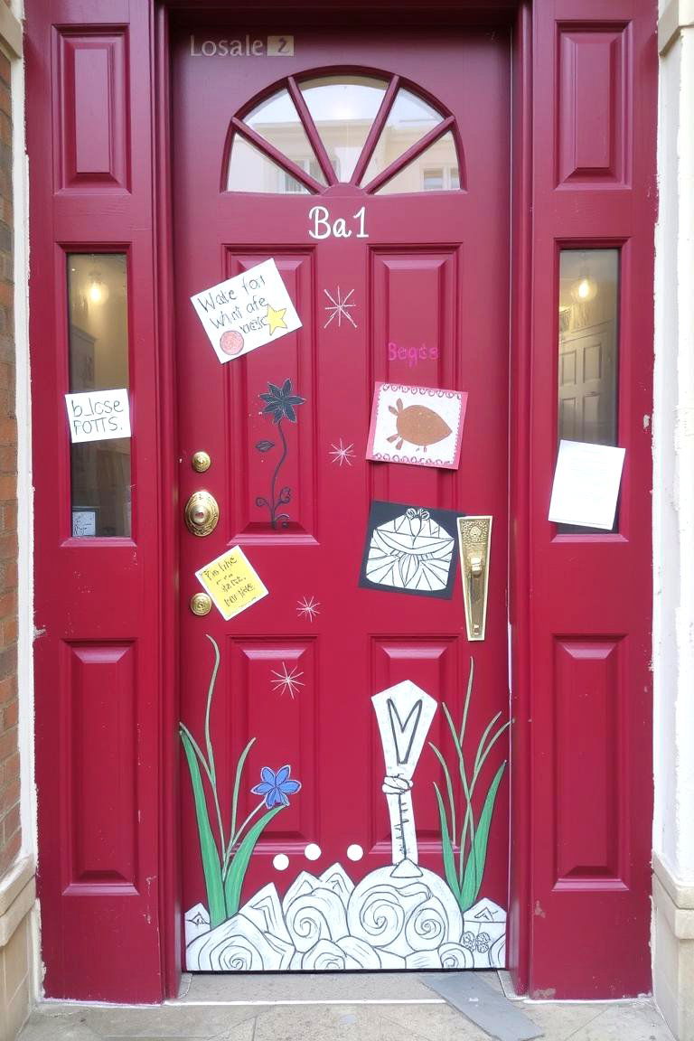 Burgundy with Artistic Murals - 24 Burgundy Front Door Ideas