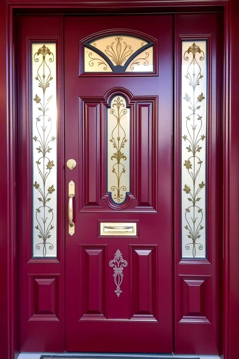 Burgundy with Custom Embellishments - 24 Burgundy Front Door Ideas