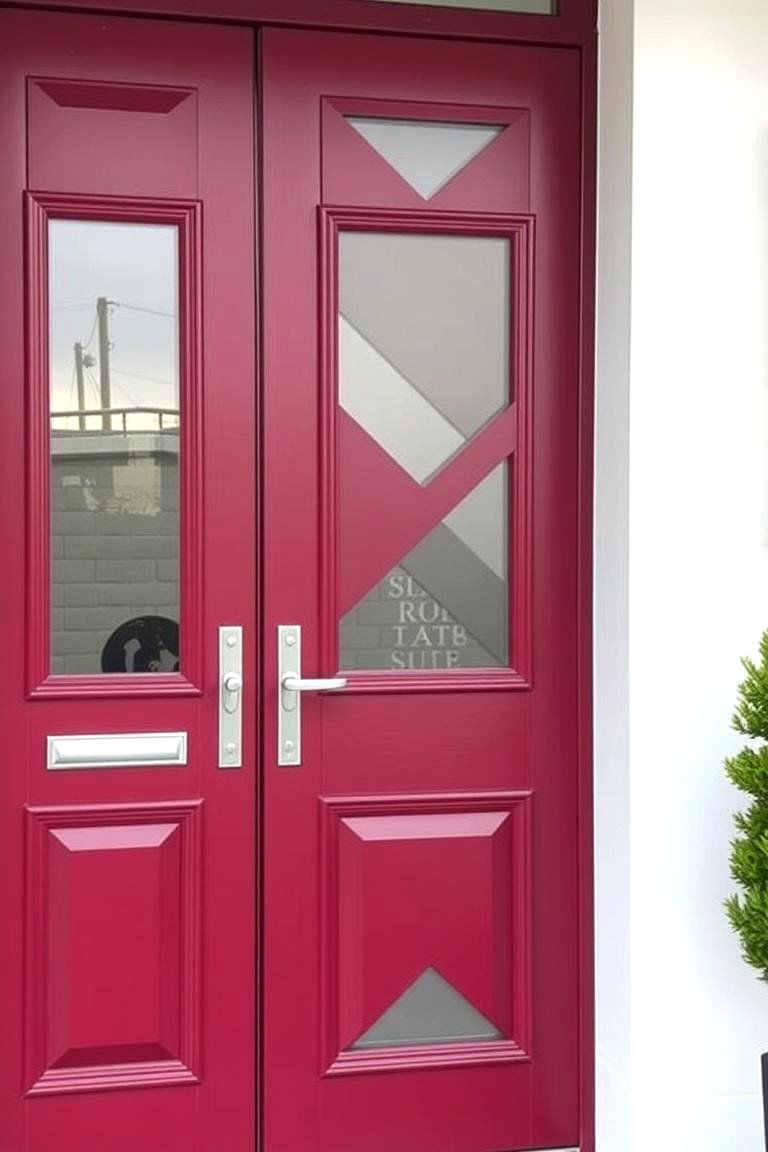 Burgundy with Geometric Patterns - 24 Burgundy Front Door Ideas