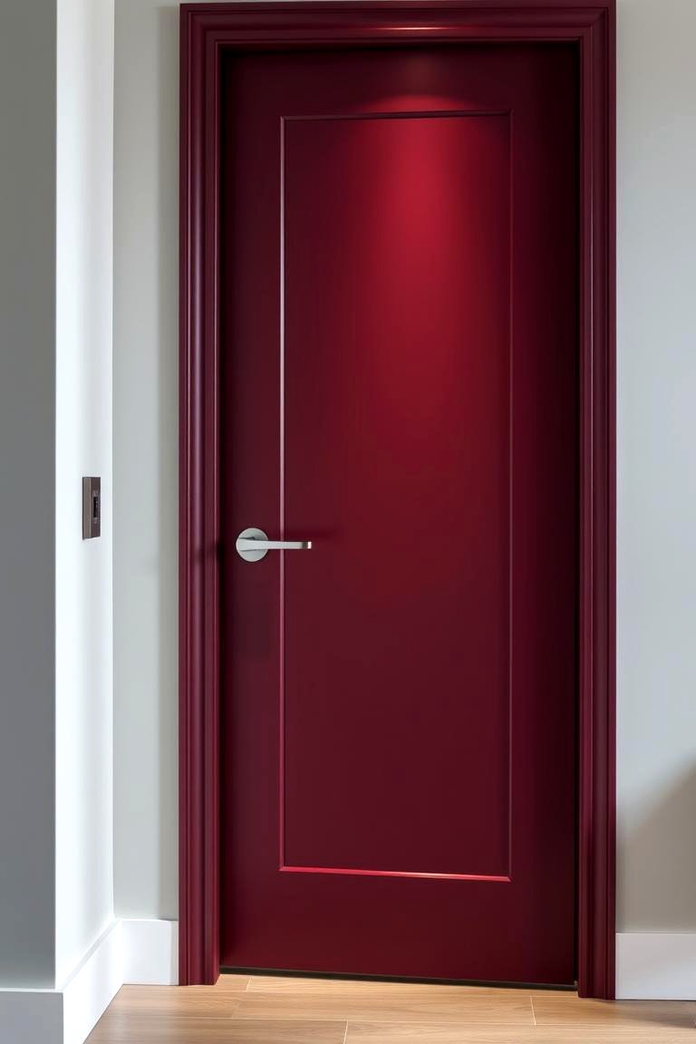 Burgundy with Minimalist Hardware - 24 Burgundy Front Door Ideas