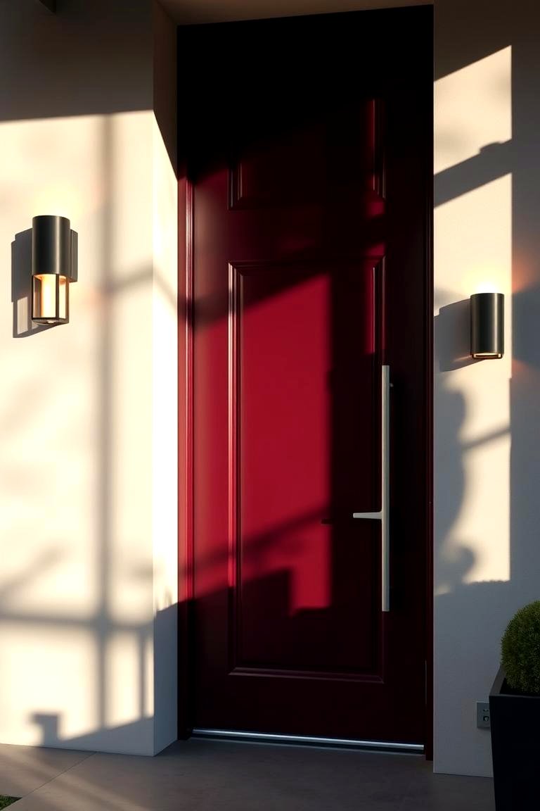 Burgundy with Modern Lighting - 24 Burgundy Front Door Ideas