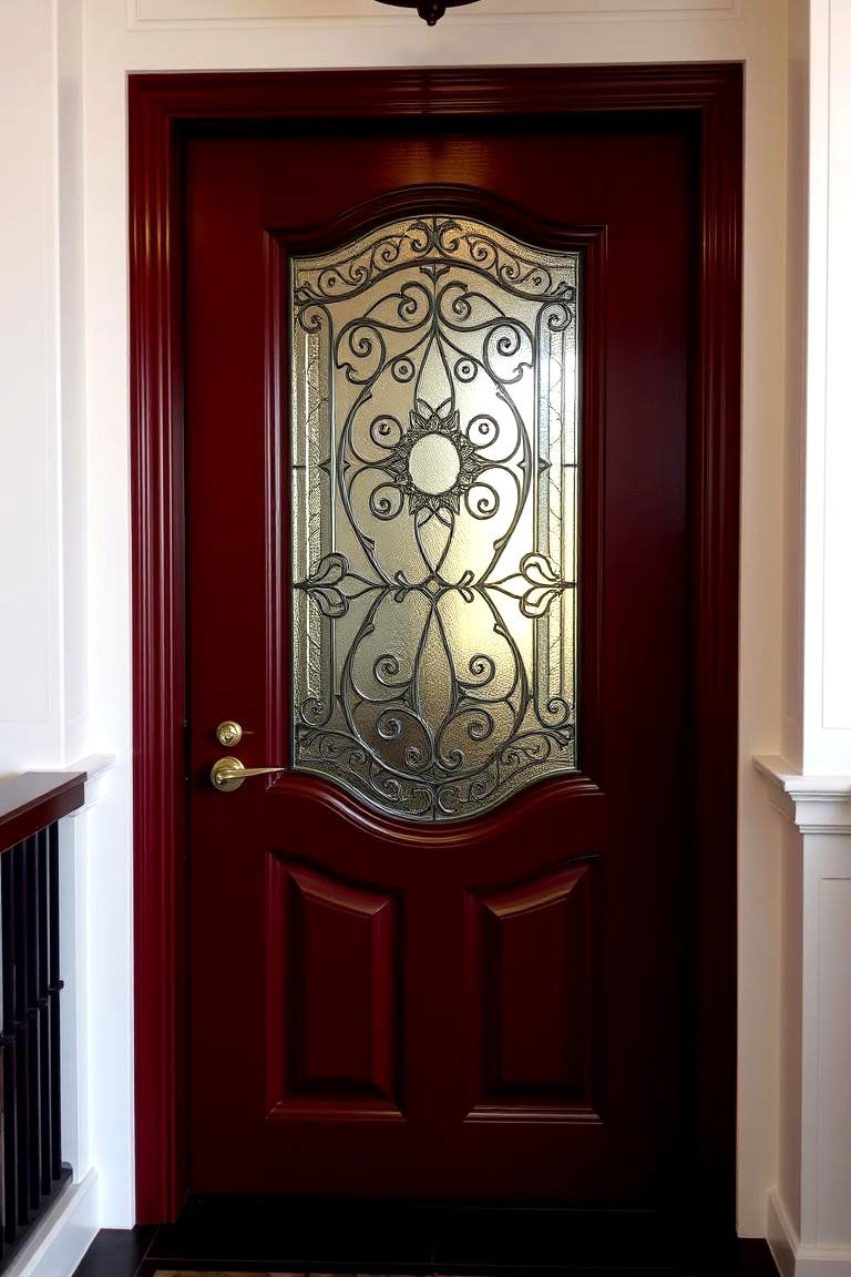 Burgundy with Ornate Glass Inlays - 24 Burgundy Front Door Ideas