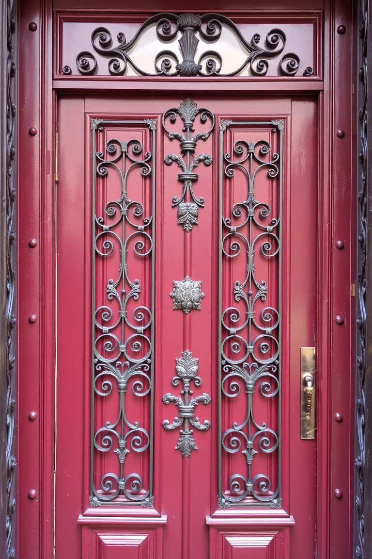 Burgundy with Wrought Iron Detailing - 24 Burgundy Front Door Ideas