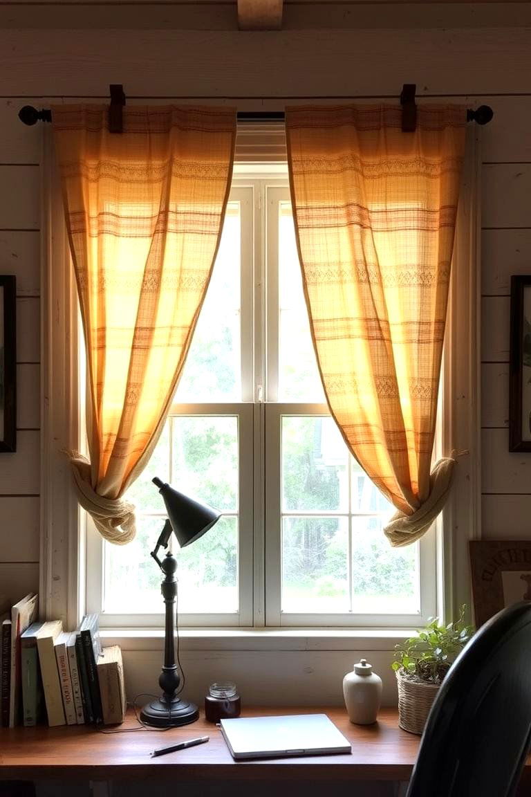 Burlap Curtains - 24 Rustic Home Office Ideas
