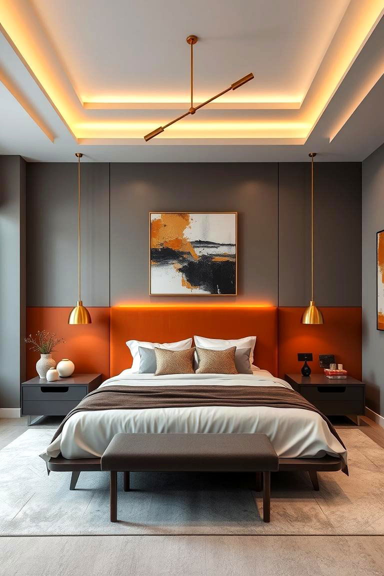 Burnt Orange Accent Wall - 24 Orange Bedroom Ideas