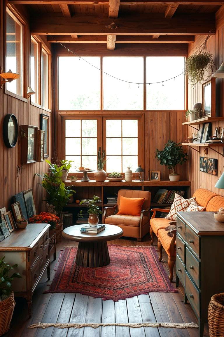 Burnt Orange Accents with Natural Wood Elements - 24 Boho Burnt Orange Bedroom Ideas