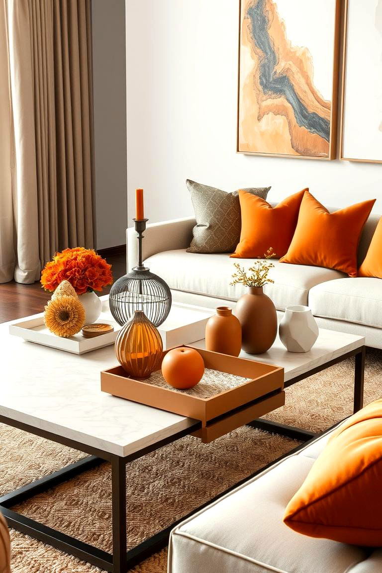 Burnt Orange Coffee Table Accents - 24 Burnt Orange Living Room Ideas