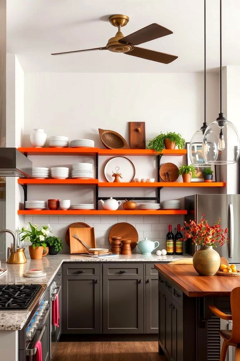 Burnt Orange Open Shelves - 24 Burnt Orange Kitchen Ideas