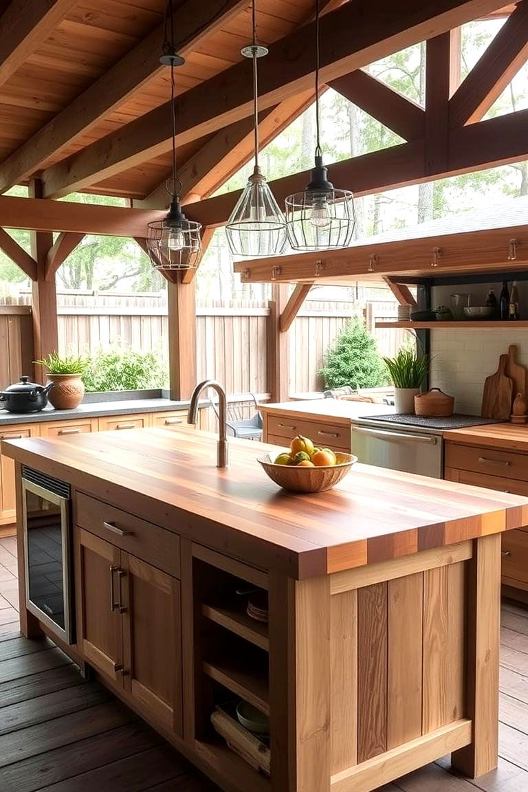 Butcher Block Countertop Island - 24 Rustic Outdoor Kitchen Ideas