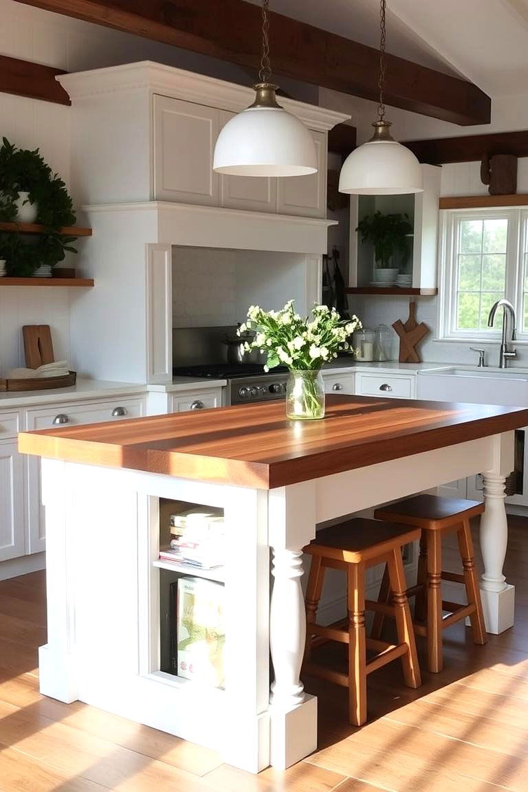 Butcher Block Countertops for Natural Warmth - 24 Rustic White Kitchen Ideas