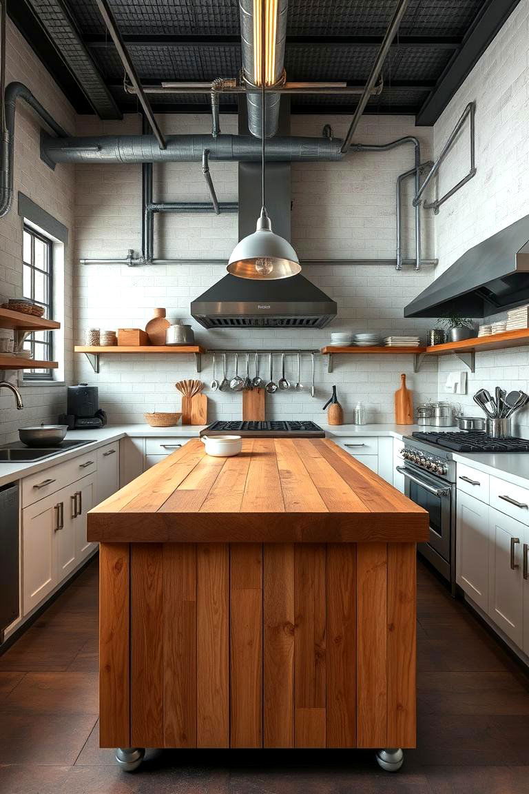 Butcher Block Island - 24 Industrial Kitchen Ideas