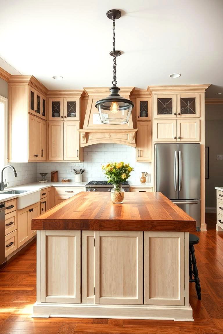 Butcher Block Island with White Oak Cabinets - 24 Kitchens With White Oak Cabinets