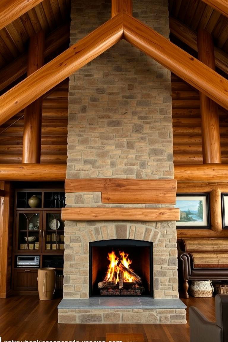Cabin Loft Fireplace with Exposed Beams - 24 Cabin Fireplace Ideas