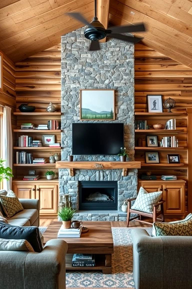 Cabin Style Shelving - 24 Cabin Living Room Ideas