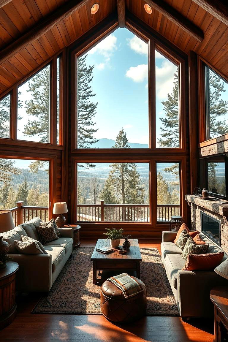 Cabin Style Window Views - 24 Cabin Living Room Ideas