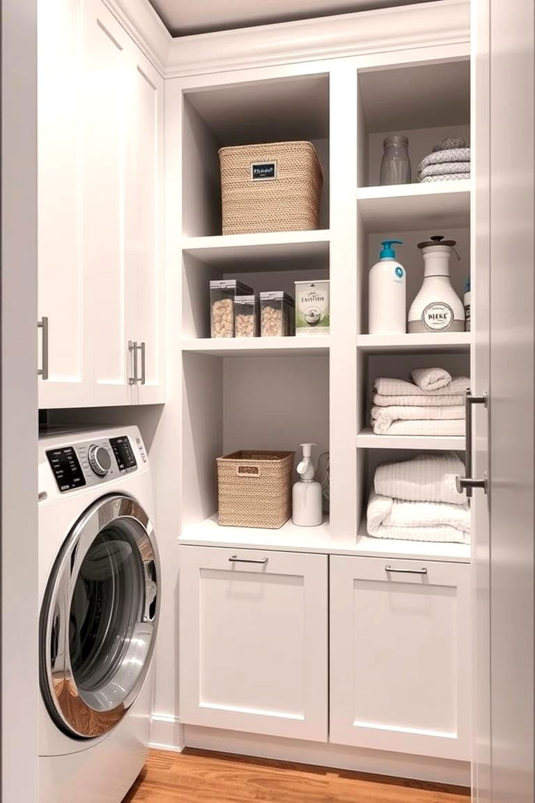 Cabinet with Built In Shelves - 24 Laundry Room Shelf Ideas