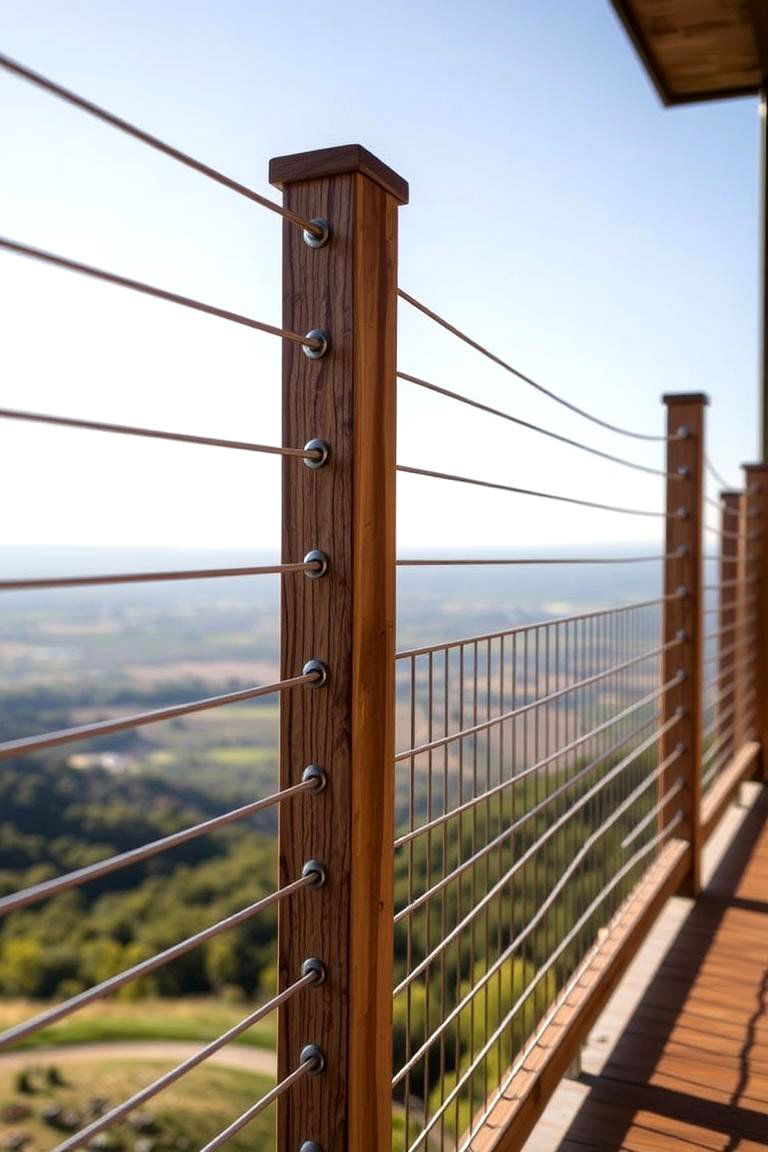 Cable Railing with Wood Posts - 24 Wood Deck Railing Ideas
