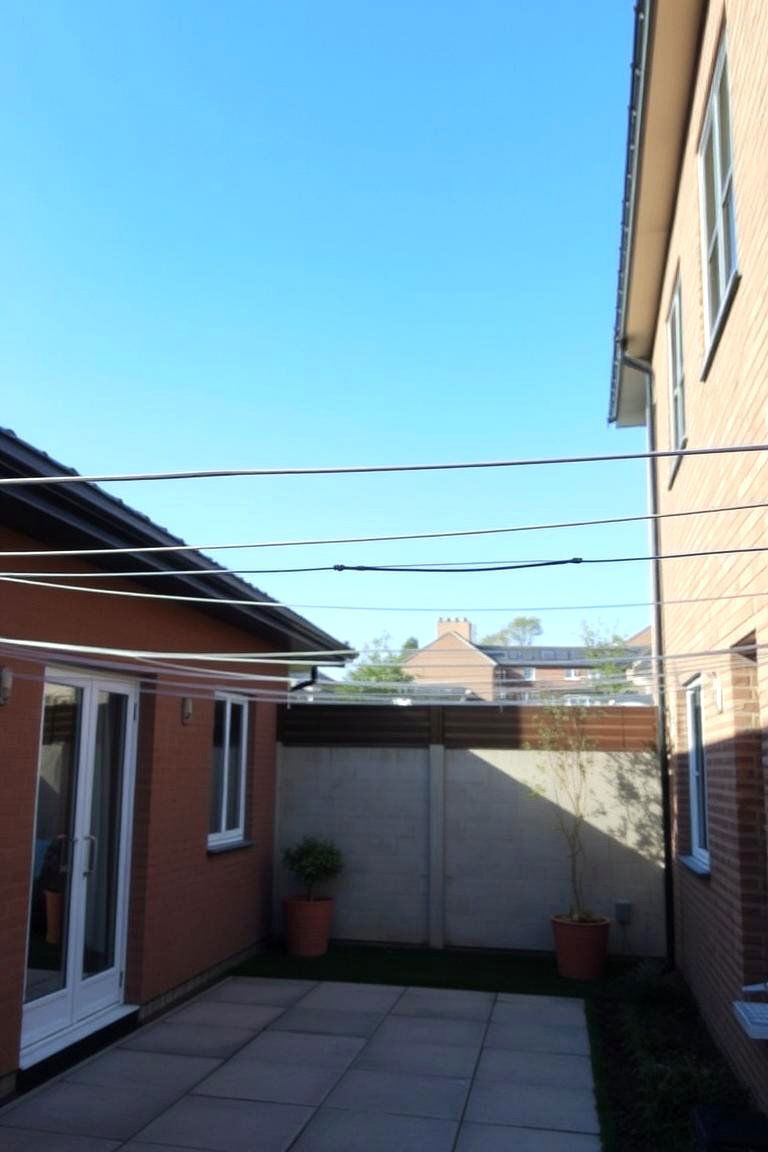 Cable Wire Clothesline Across Courtyard - 24 Outdoor Clothesline Ideas