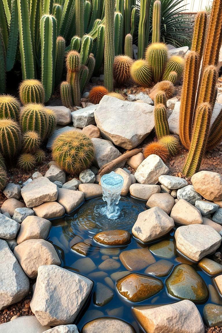 Cactus Garden with Water Feature - 24 Cactus Garden Ideas