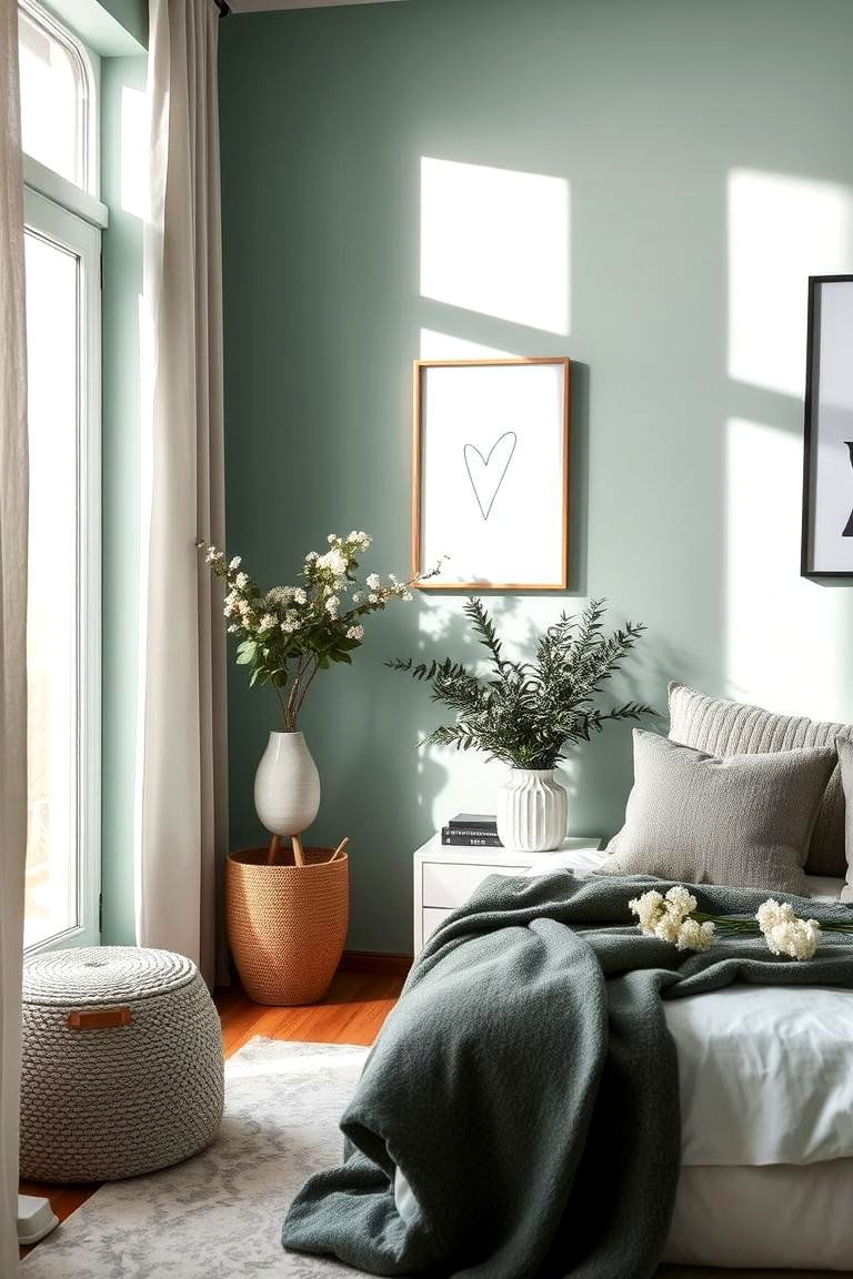 Calming Ambiance Mint and Gray - 24 Bedroom Painting Ideas With Two Colors