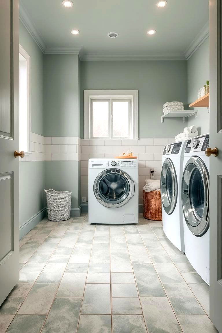 Calming Green Tones - 24 Laundry Room Tile Ideas