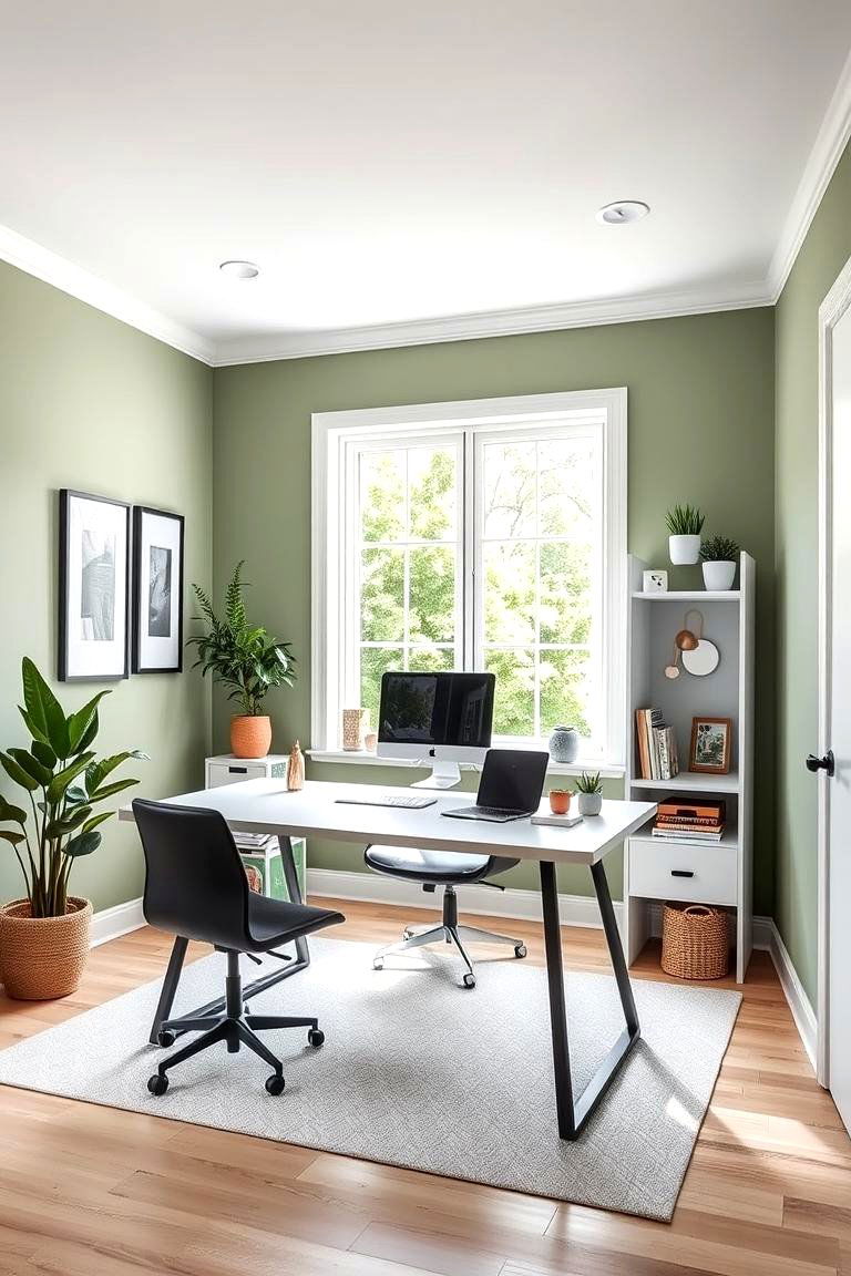 Calming Home Office - 24 Sage Green Paint Color Ideas