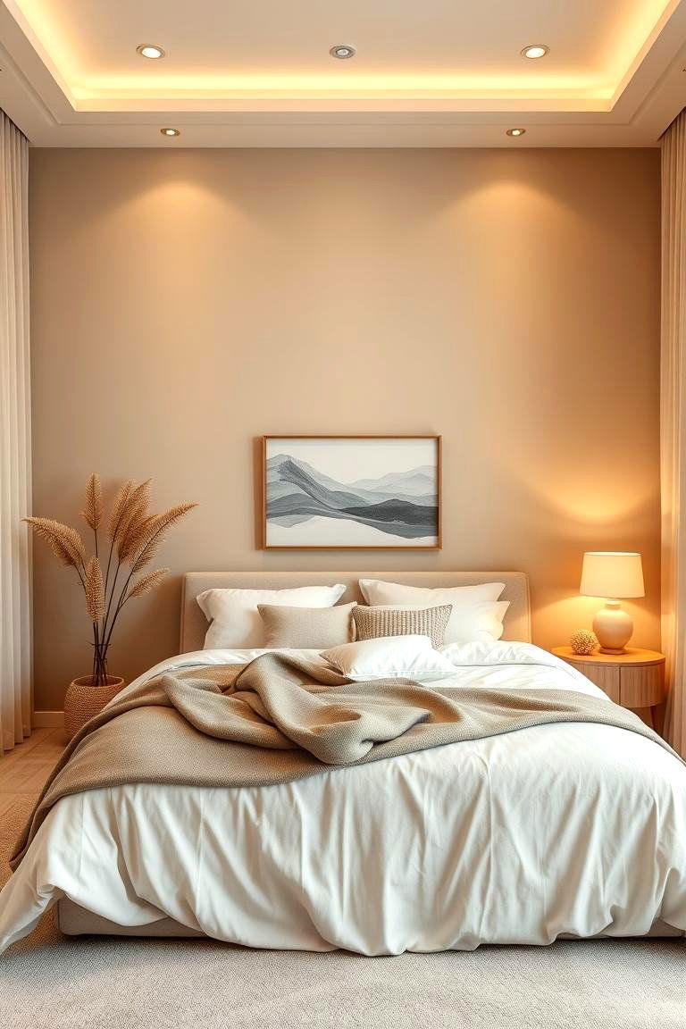 Calming Tan with Soft Lighting - 24 Tan Bedroom Ideas