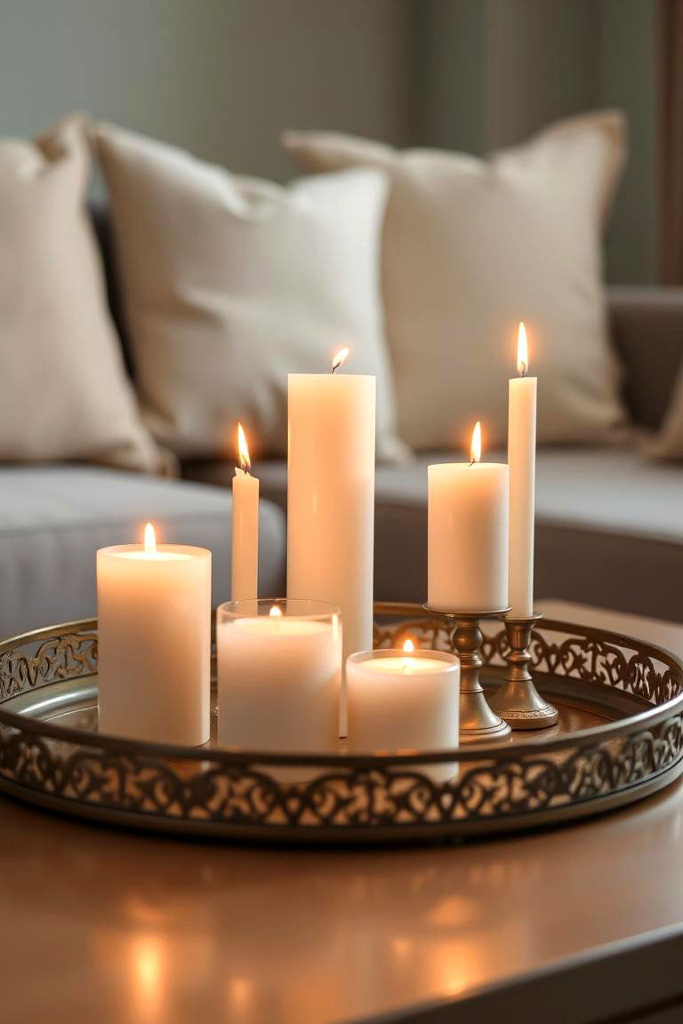 Candlelit Ambiance Arrangement - 24 Coffee Table Centerpiece Ideas