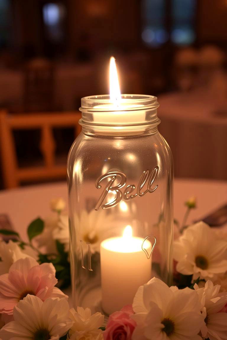 Candlelit Romance Glowing Ambiance in a Jar - 24 Mason Jar Wedding Centerpieces