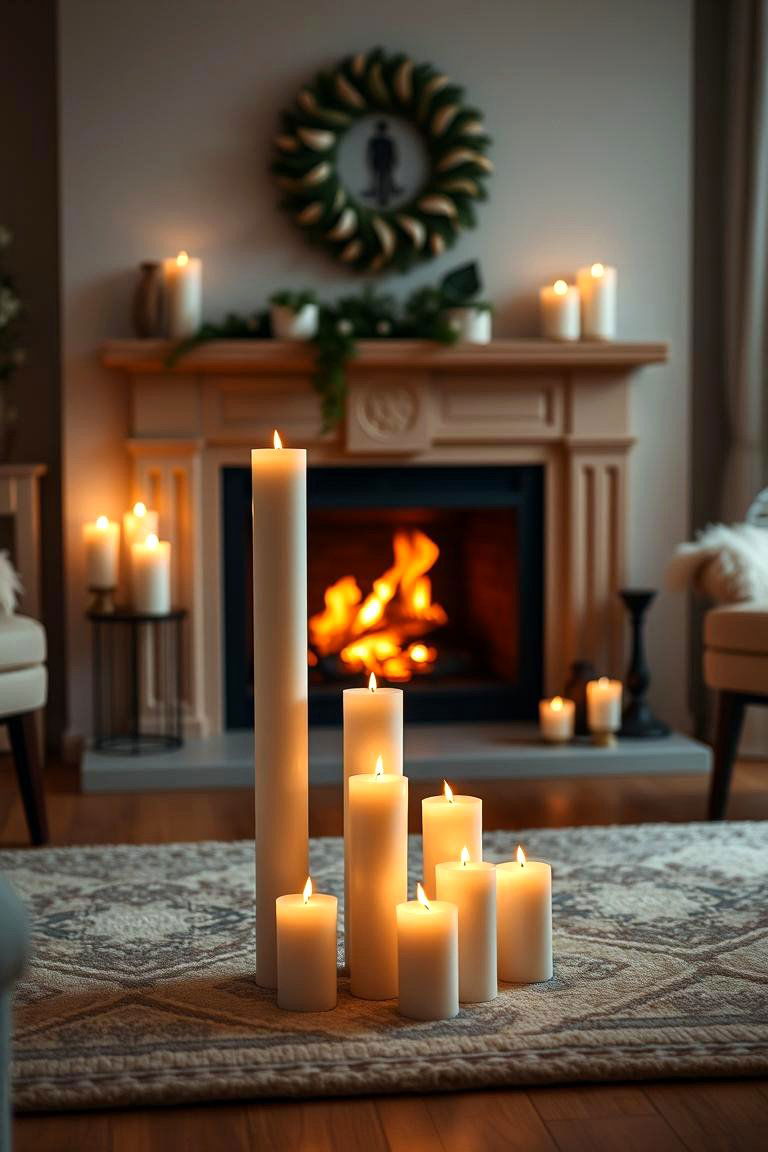 Candles in the Hearth for Warmth and Romance - 24 Fireplace Lighting Ideas