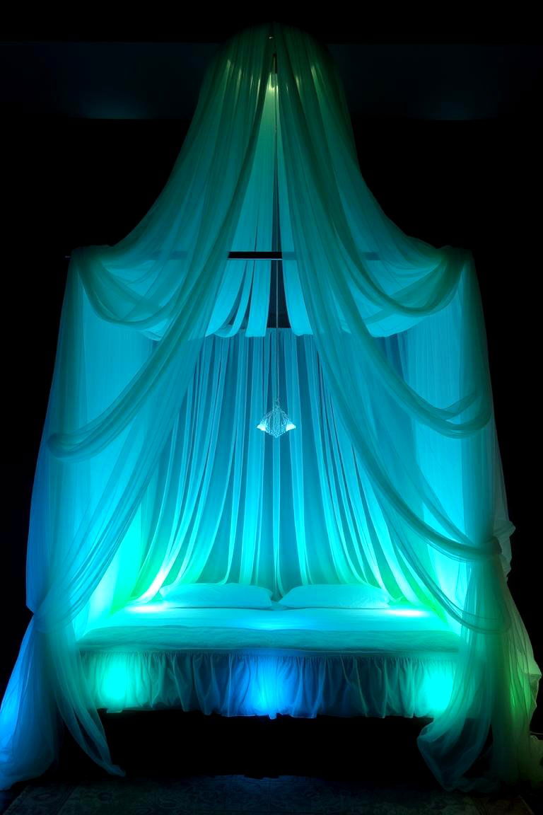 Canopy Bed with Flowing Fabric - 24 Mermaid Bedroom Ideas