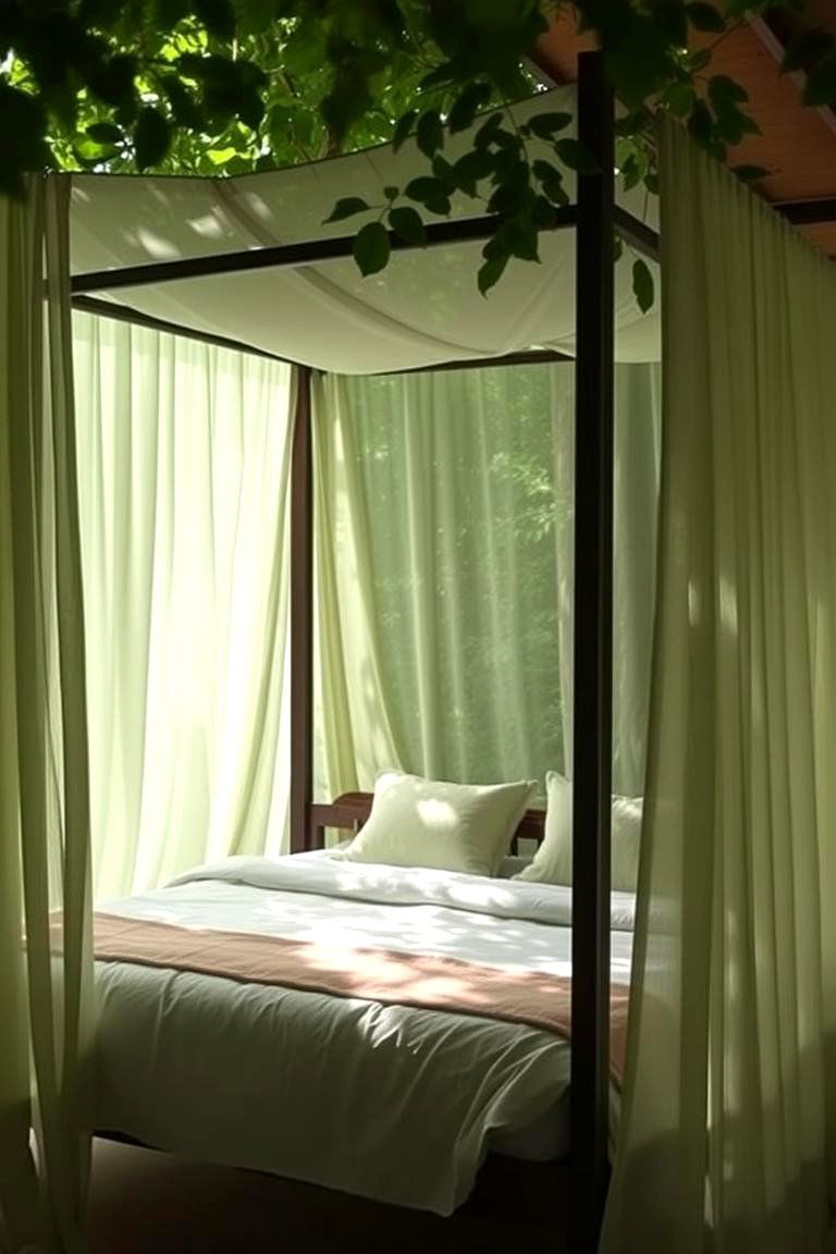 Canopy Bed with Green Drapes - 24 Forest Themed Bedroom Ideas