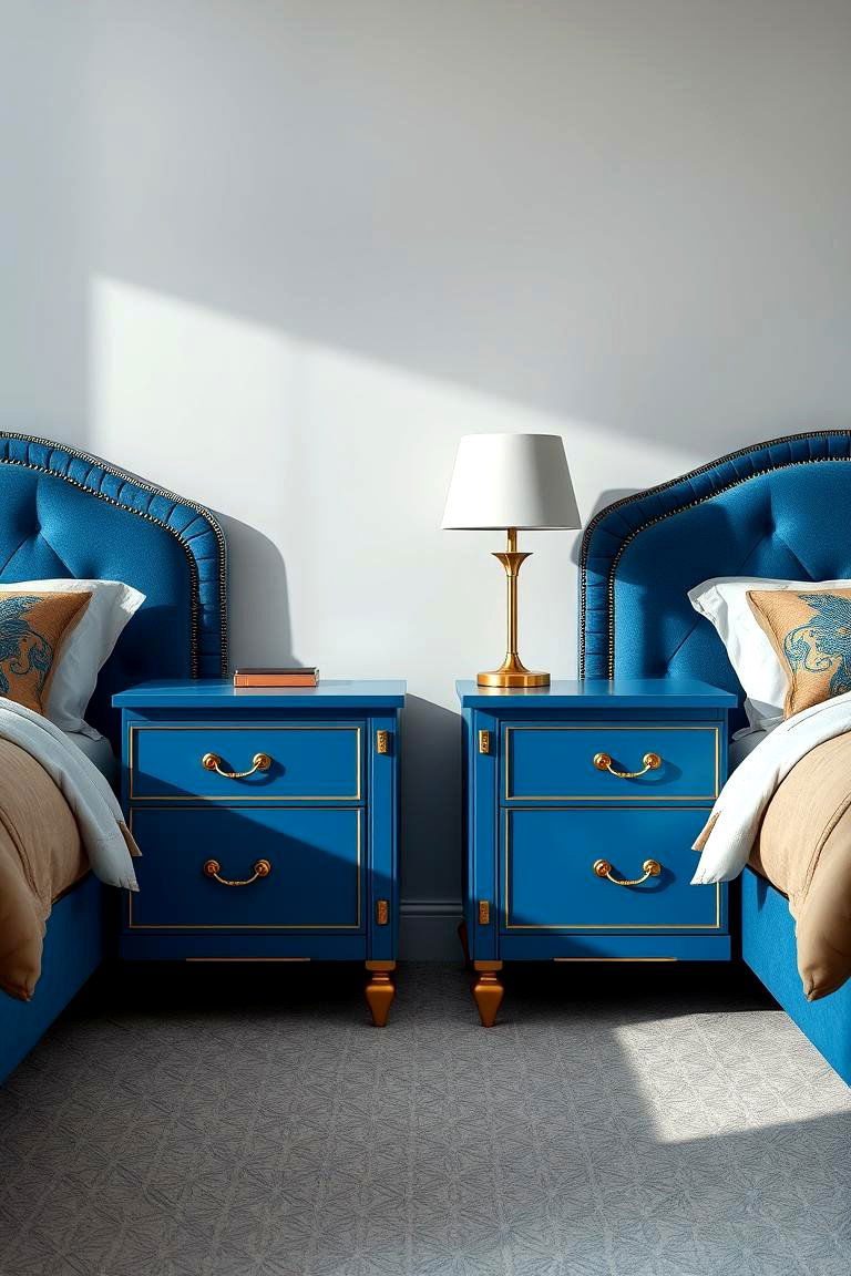 Captivating Blue and Gold Bedside Tables - 24 Blue and Gold Bedroom Ideas