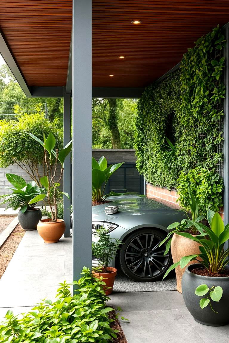 Car Porch with Lush Greenery - 24 Car Porch Design Ideas