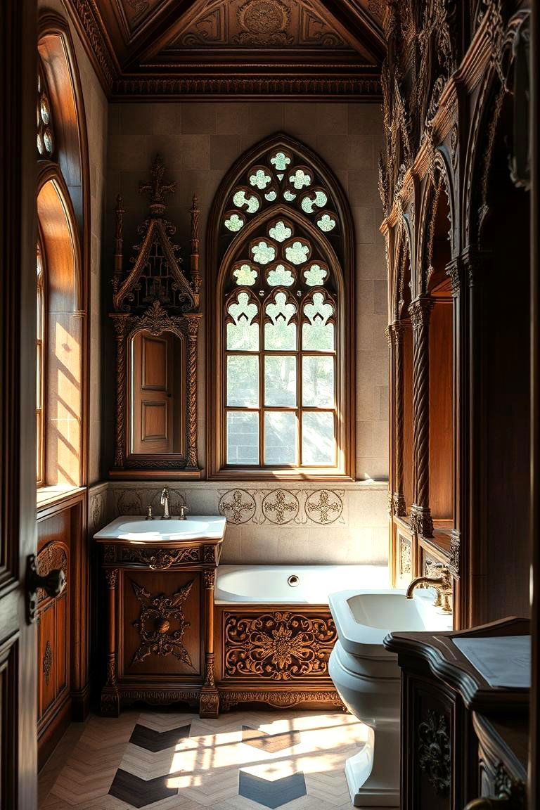 Carved Cabinetry Details - 24 Gothic Bathroom Ideas